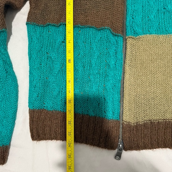 ANDERSSON BELL Men’s Patchwork Checkered Zip Cardigan Mohair Sweater M - Picture 11 of 15